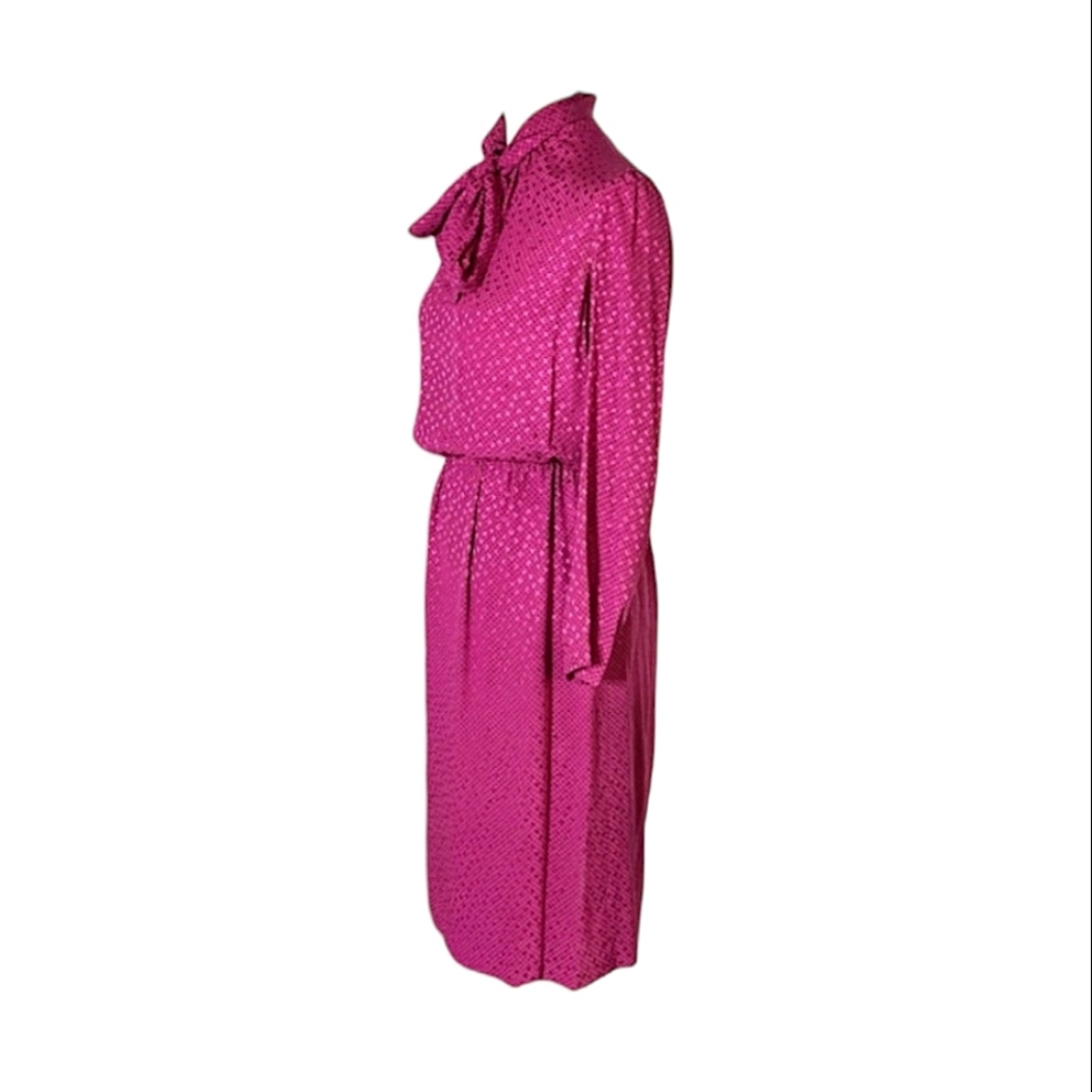 Vintage Oscar De La Renta Pink Jacquard Dotted Silk Dress - Picture 3 of 5